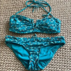 Blue floral print bikini S